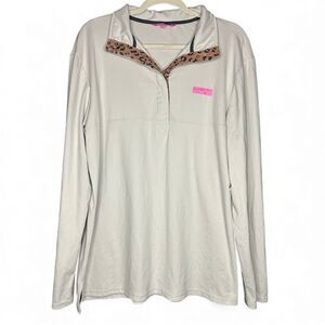 Simply Southern Women's Long Sleeve Leopard Animal Print Patch Soft Pullover XL